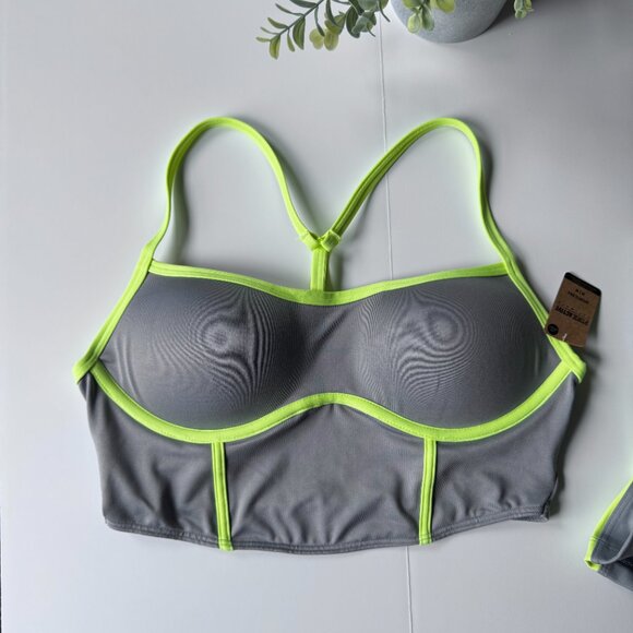 PINK Victoria's Secret Activewear Set Sports Bra and Bike Shorts Gray Lime Green - Picture 16 of 16